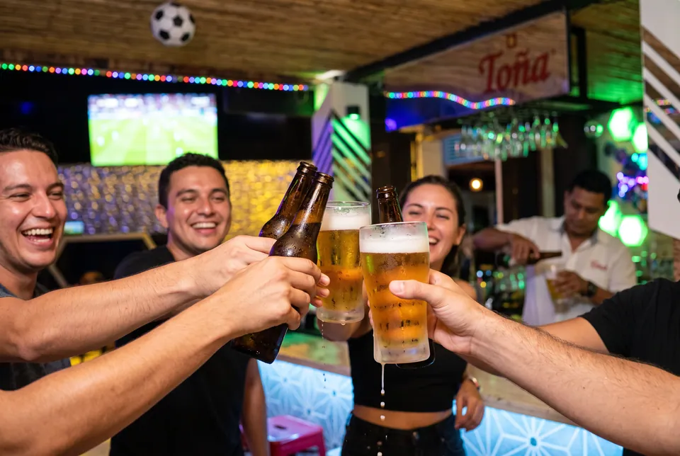 Brindis en la barra durante el entretiempo