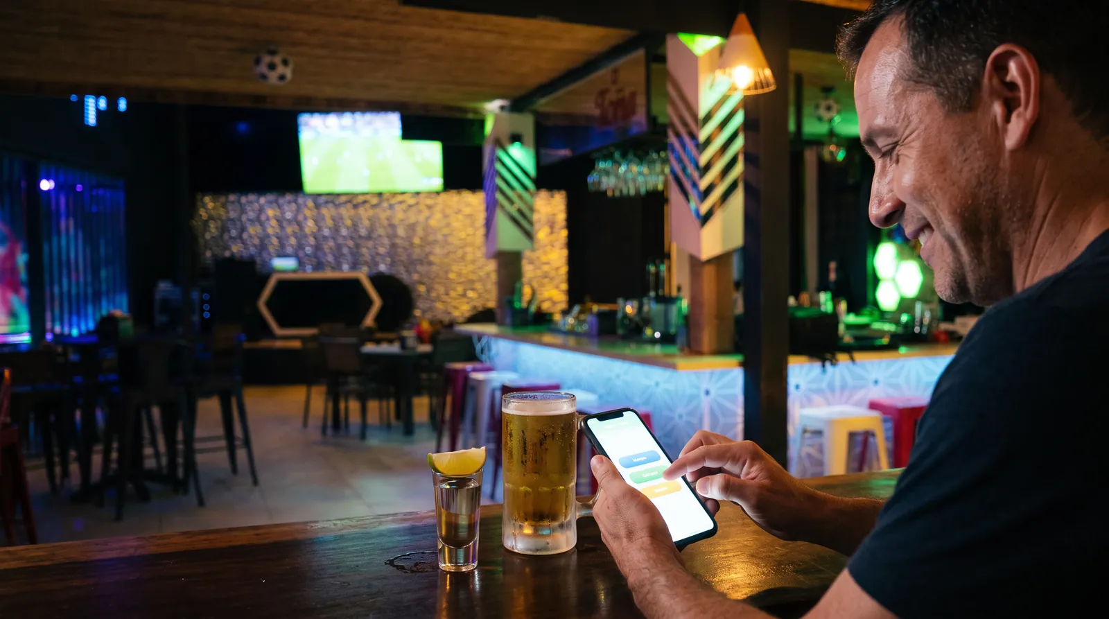 Cliente eligiendo ganador en Predecí y Ganá desde su celular en la barra
